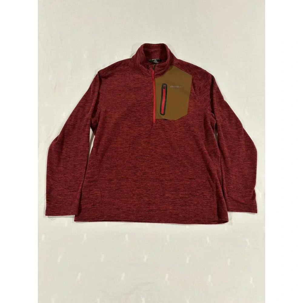 Eddie Bauer Mens Red Heather Quarter Zip Pullover‎ Fleece Jacket Size Large